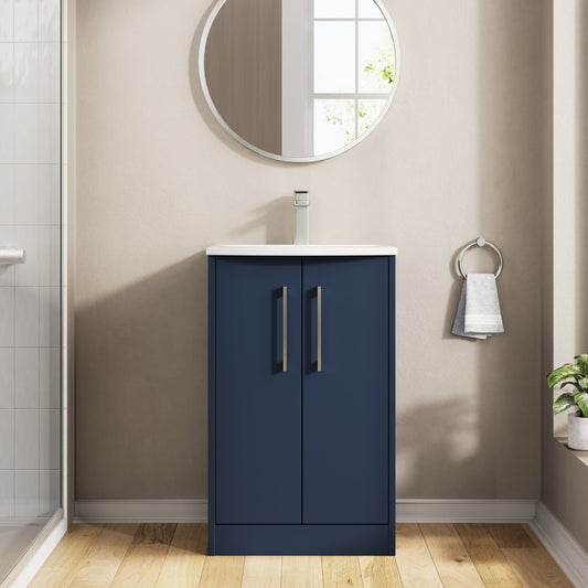 Hudson Reed Juno 500mm Midnight Blue Floor Standing 2-Door Vanity Unit & Basin with Soft Close Doors
