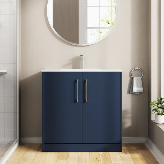 Hudson Reed Juno 800mm Midnight Blue Floor Standing 2-Door Vanity & Basin With Soft Close Doors