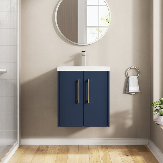 Hudson Reed Juno 510mm Midnight Blue Wall Hung 2-Door Vanity & Basin