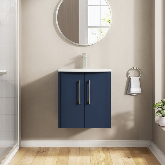Hudson Reed Juno 500mm Wall Hung Midnight Blue 2-Door Vanity & Basin With Soft-Close Drawers