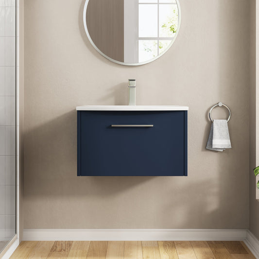 Hudson Reed Juno 600mm Wall Hung Single Drawer Vanity & Basin Midnight Blue with Soft Close Drawer