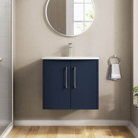 Hudson Reed Juno 600mm Midnight Blue Wall Hung 2-Door Vanity Unit & Basin With 1 Tap Hole