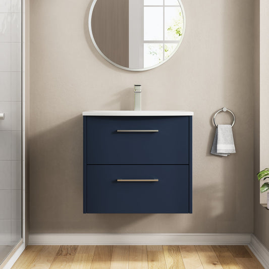 Hudson Reed Juno 600mm Midnight Blue Wall Hung 2-Drawer Vanity Unit & Basin with Soft Close Drawers