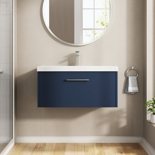 Hudson Reed Juno 800mm Midnight Blue Wall Hung Single Drawer Vanity & Basin Rigid Soft Close