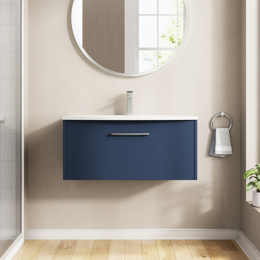 Hudson Reed Juno 800mm Midnight Blue Wall Hung Single Drawer Vanity Unit & Basin