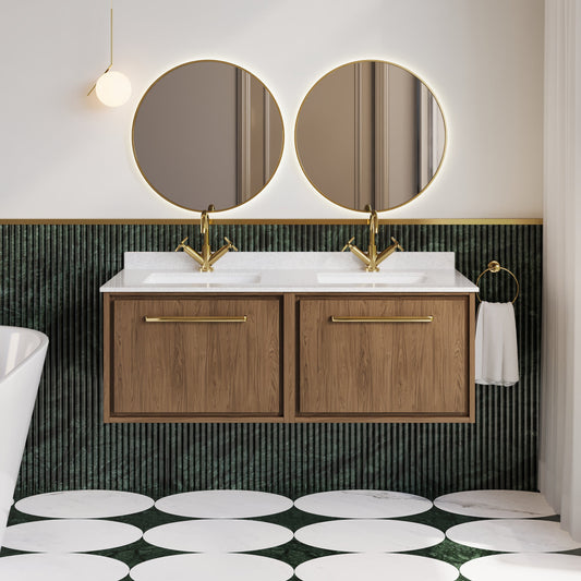 Hudson Reed Lille 1220mm Wall Hung Vanity Unit with Double Basin and Soft Close Drawer