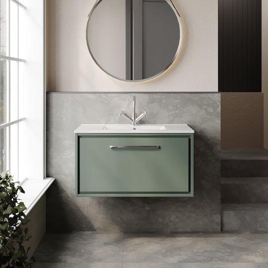 Hudson Reed Lille 800mm Fern Green Wall Hung Single Drawer Vanity Unit with Basin and 1 Tap Hole
