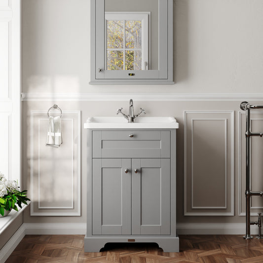 Hudson Reed Old London 600mm Storm Grey Floor Standing 2 Door Vanity Unit With 1 Tap Hole Ceramic Basin
