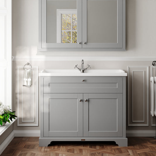 Hudson Reed Old London 1000mm Storm Grey Floor Standing 2 Door Vanity Unit With 1 Tap Hole Ceramic Basin