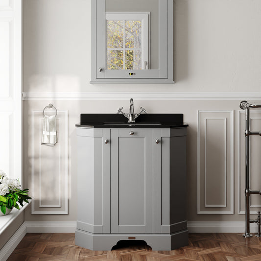 Hudson Reed Old London 786mm Storm Grey Floor Standing 3 Door Vanity Unit With Black Marble Top Basin