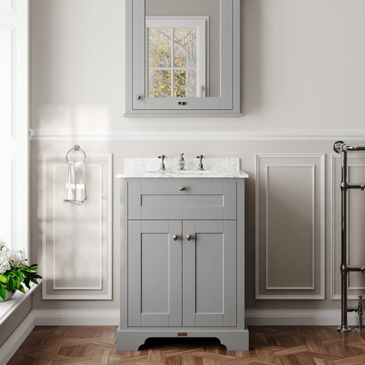 Hudson Reed Old London 600mm Floor Standing 2 Door Vanity Unit with 3 Tap Hole Grey Marble Top Basin & Soft Close Doors