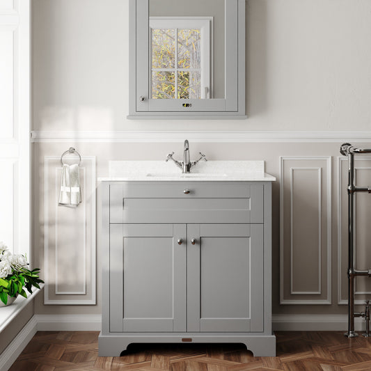 Hudson Reed Old London 800mm Storm Grey Floor Standing 2 Door Vanity Unit with Square Basin & 1 Tap Hole Marble Top