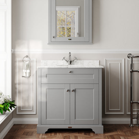 Hudson Reed Old London 800mm Floor Standing 2 Door Vanity Unit with 1 Tap Hole Grey Marble Top Basin