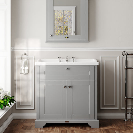Hudson Reed Old London 800mm Floor Standing 2 Door Vanity Unit with 3 Tap Hole Ceramic Basin