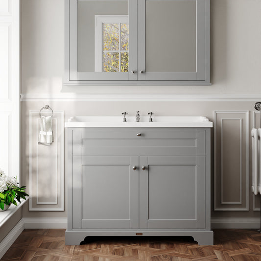 Hudson Reed Old London Storm Grey 1020mm Floor Standing 2 Door Vanity Unit with 3 Tap Hole Ceramic Basin