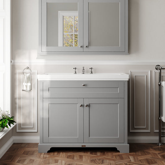 Hudson Reed Old London 1000mm Storm Grey 2-Door 3 Taphole Floor Standing Vanity Unit With Fireclay Basin