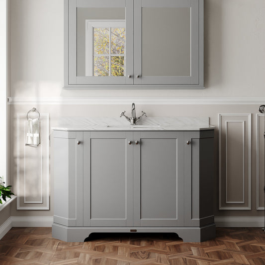 Hudson Reed Old London 1236mm Storm Grey Floor Standing 4 Door Vanity Unit With Grey Marble Basin