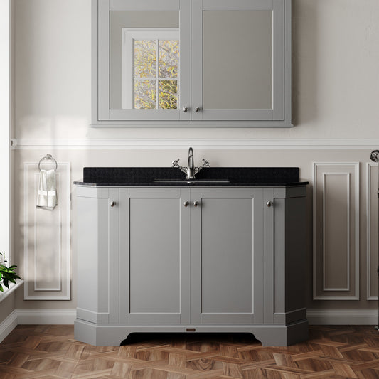 Hudson Reed Old London 1236mm Storm Grey 4 Door Floor Standing Vanity Unit with Black Marble Top Basin