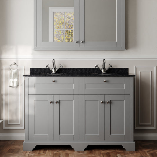 Hudson Reed Old London 1220mm Storm Grey Floor Standing 4 Door Vanity Unit With Black Marble Double Basin