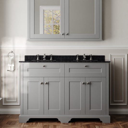 Hudson Reed Old London 1200mm Storm Grey 4 Door Double Basin Vanity Unit With Black Marble Top