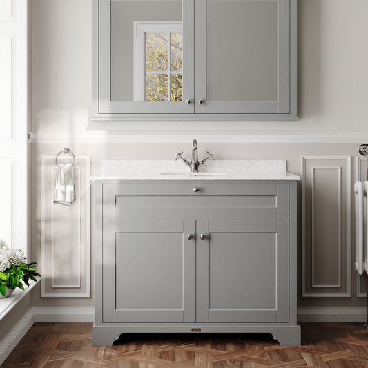 Hudson Reed Old London 1020mm Storm Grey Floor Standing 2 Door Vanity Unit With White Marble Top Basin & 1 Tap Hole