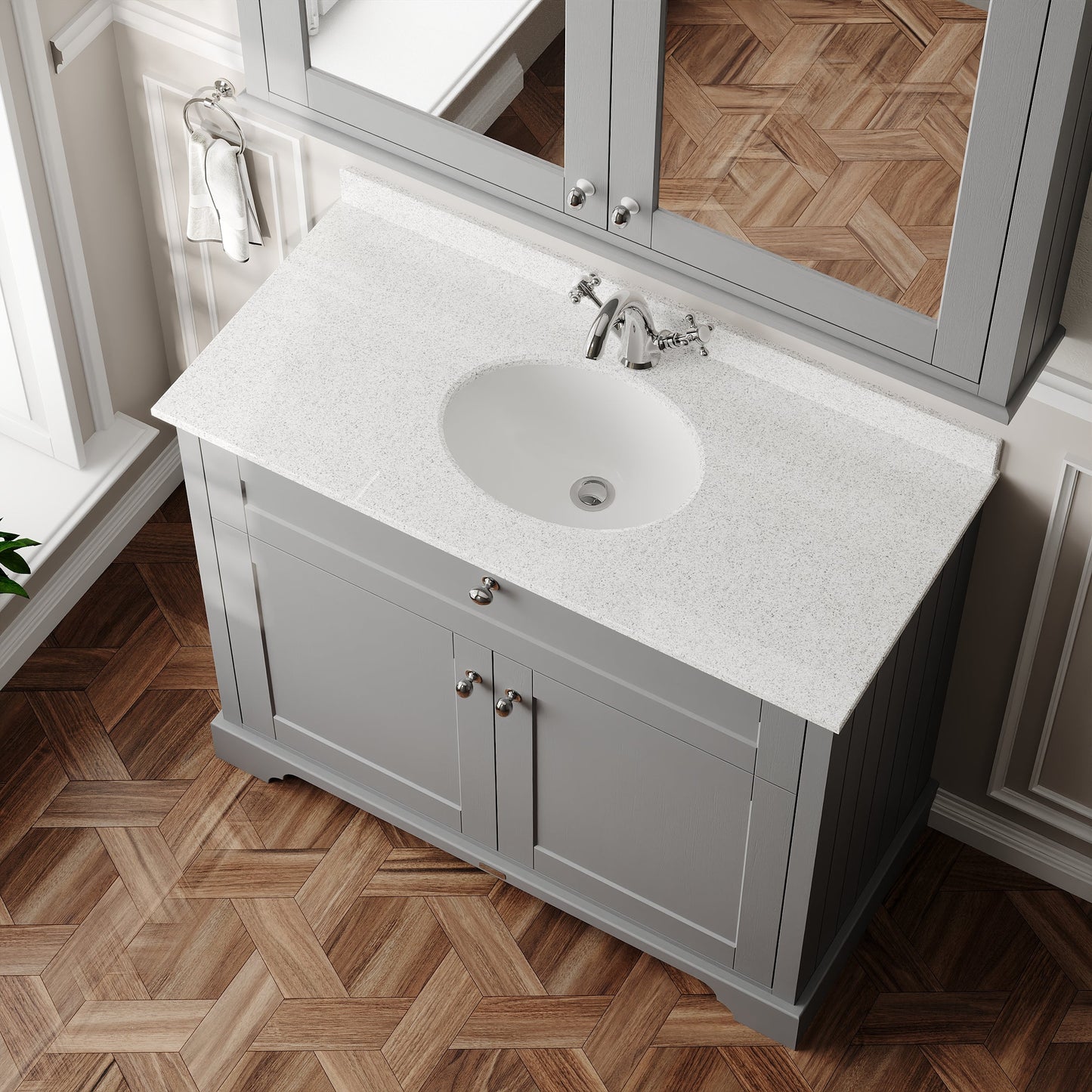 Hudson Reed Old London 1020mm Storm Grey Floor Standing 2 Door Vanity Unit With White Marble Top Basin & 1 Tap Hole