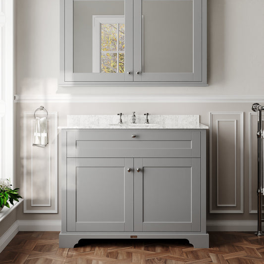 Hudson Reed Old London 1000mm Storm Grey Floor Standing 2 Door Vanity Unit With Grey Marble Top Basin 3 Taphole