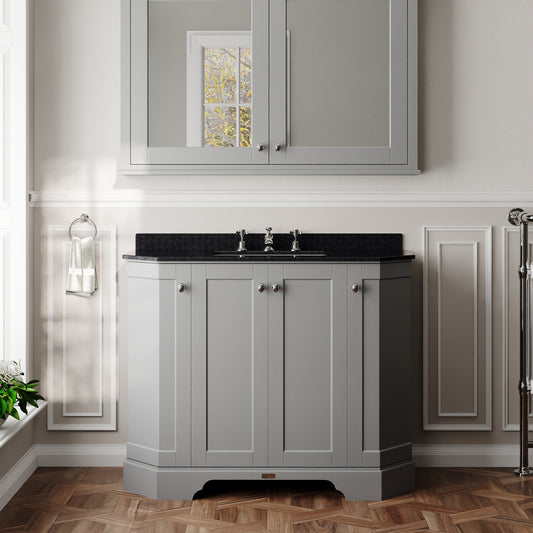 Hudson Reed Old London 1036mm Floor Standing 4 Door Vanity Unit with 3 Tap Hole Black Marble Top Basin and Backsplash