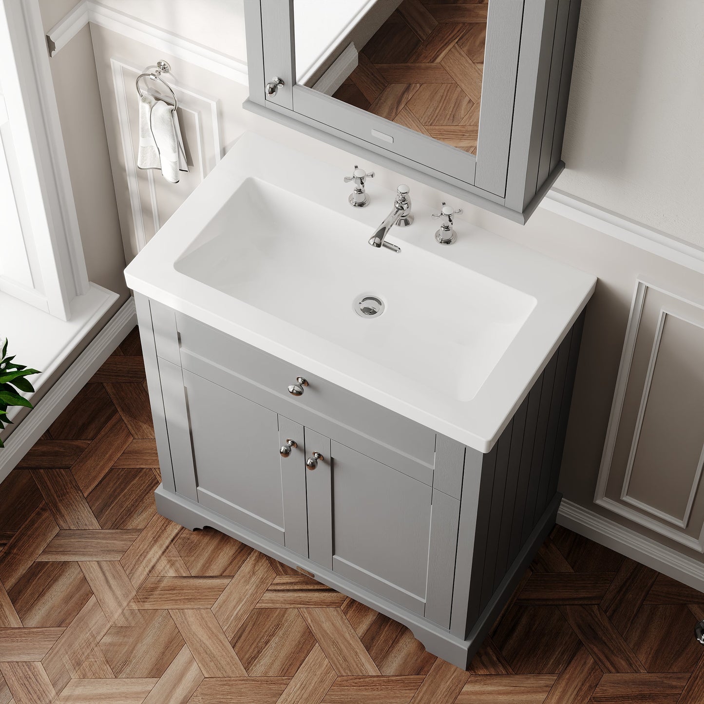 Old London 800mm 2-Door Unit & Contemporary Fireclay Basin 3TH
