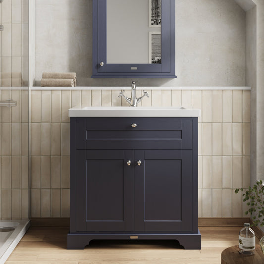 Hudson Reed Old London Traditional 813mm Twilight Blue 2-Door Vanity Unit With 1 Tap Hole Fireclay Basin