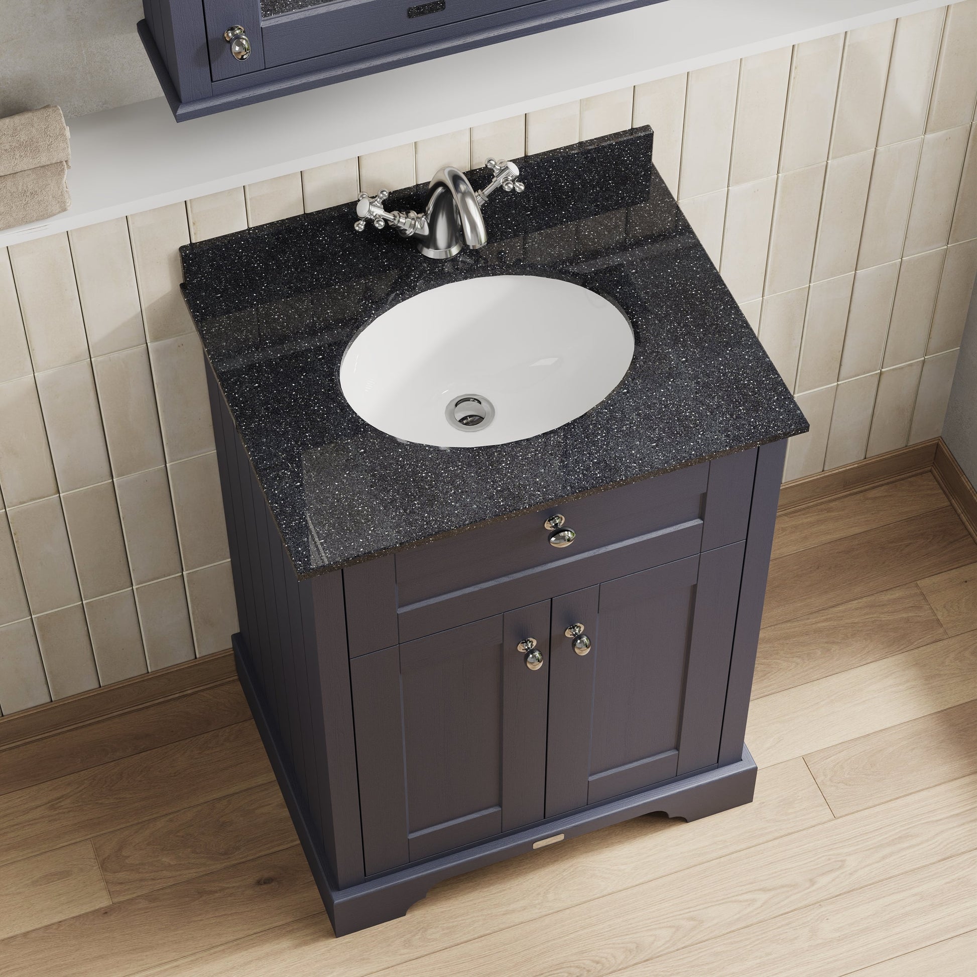 Hudson Reed Old London 600mm Floor Standing 2 Door Vanity Unit With Black Marble Top Basin