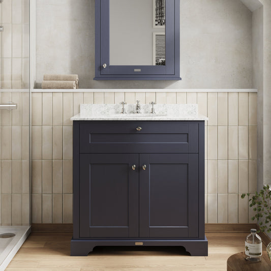 Hudson Reed Old London 800mm Floor Standing 2 Door Vanity Unit with 3 Tap Hole Grey Marble Top Basin