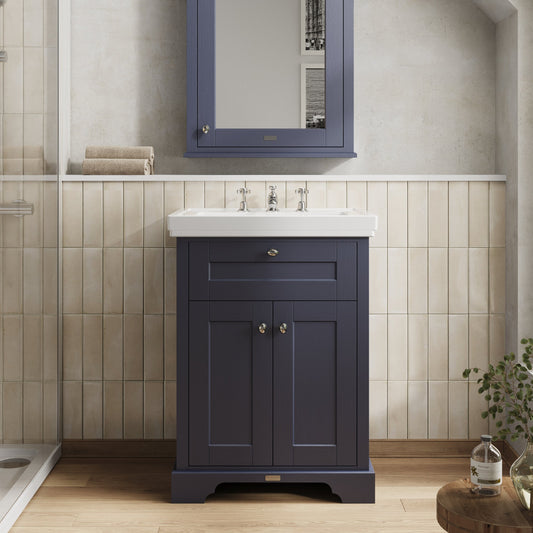 Hudson Reed Old London 600mm Floor Standing 2 Door Vanity Unit with 3 Tap Hole Fireclay Basin