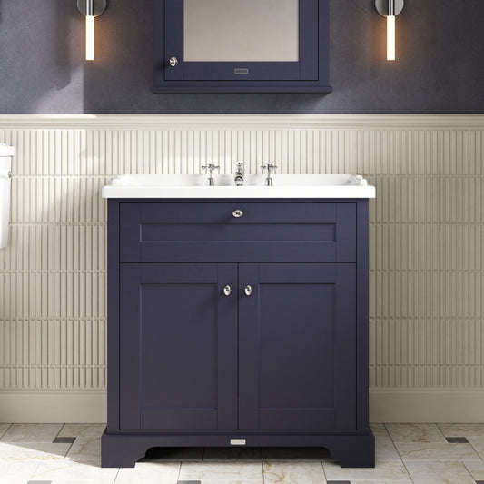 Hudson Reed Old London 800mm Floor Standing 2 Door Vanity Unit with 3 Tap Hole Ceramic Basin