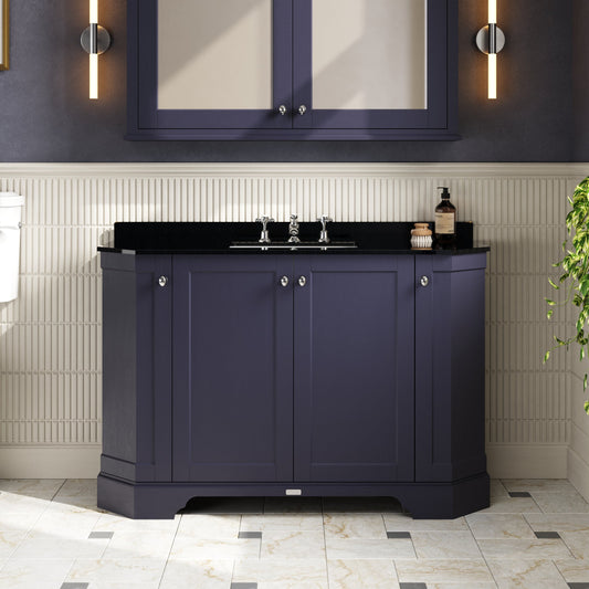 Hudson Reed Old London 1200mm Twilight Blue Floor Standing 4 Door Vanity Unit With Black Marble Top Basin