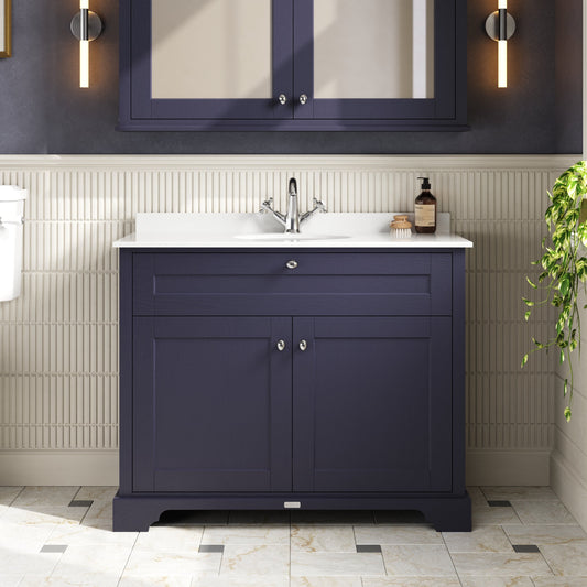 Hudson Reed Old London 1020mm Twilight Blue Floor Standing 2 Door Vanity Unit with 1 Tap Hole White Marble Top Basin