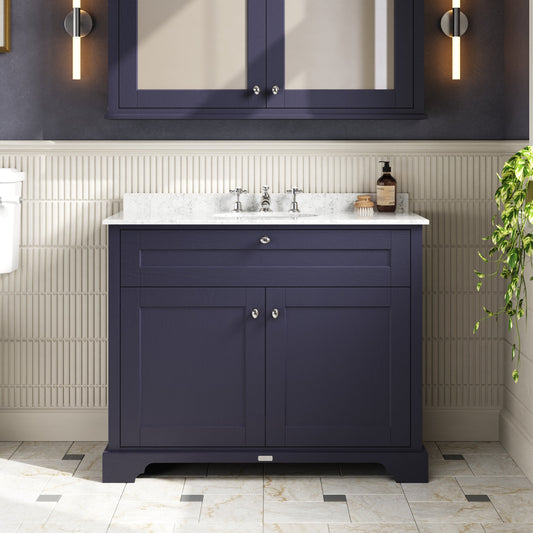 Hudson Reed Old London 1000mm Floor Standing 2 Door Vanity Unit with 3 Tap Hole Grey Marble Top
