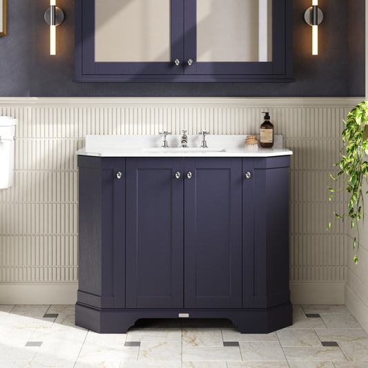 Hudson Reed Old London 1036mm Twilight Blue Floor Standing Vanity Unit with White Marble Top Basin