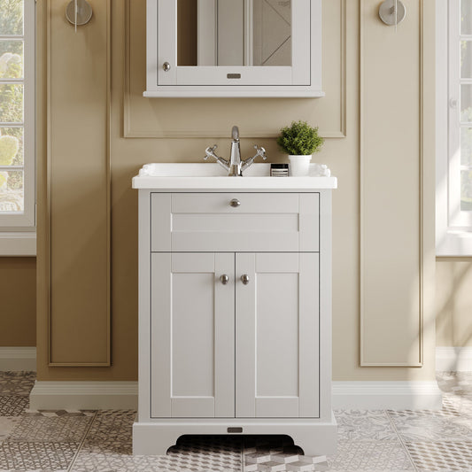 Hudson Reed Old London 600mm Timeless Sand Floor Standing 2 Door Vanity Unit With 1 Tap Hole Ceramic Basin
