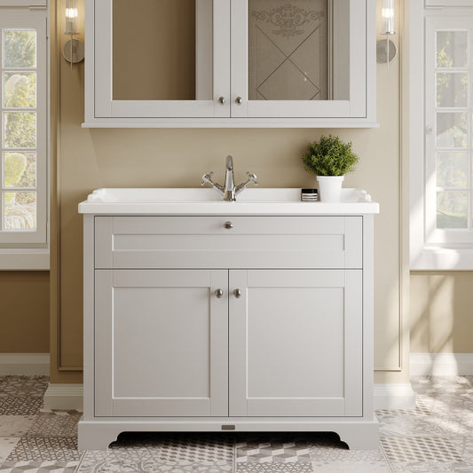 Hudson Reed Old London 1020mm Timeless Sand Floor Standing 2 Door Vanity Unit With 1 Tap Hole Ceramic Basin