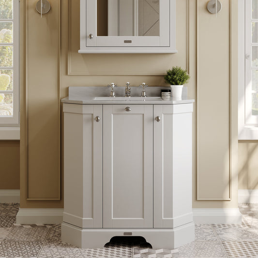 Hudson Reed Old London 786mm Timeless Sand 3 Door Floor Standing Vanity Unit with Grey Marble Top Basin