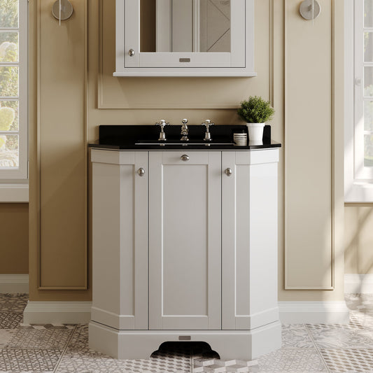 Hudson Reed Old London 786mm Timeless Sand Floor Standing Vanity Unit With 3 Tap Hole Black Marble Top Basin