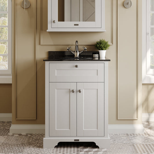 Hudson Reed Old London 600mm Timeless Sand Floor Standing 2 Door Vanity Unit with Black Marble Top Basin
