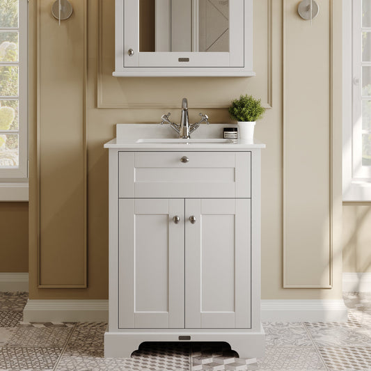 Hudson Reed Old London 600mm Floor Standing 2 Door Vanity Unit With Square Basin & 1 Tap Hole Marble Top