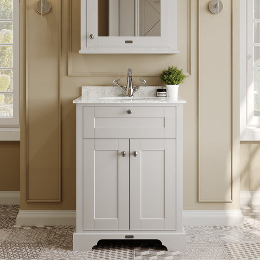Hudson Reed Old London 600mm Timeless Sand Floor Standing 2 Door Vanity Unit With Grey Marble Top Basin