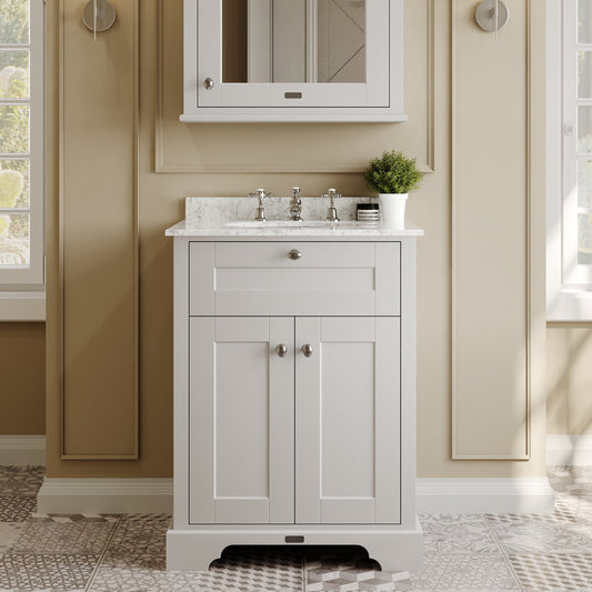 Hudson Reed Old London 600mm Floor Standing Vanity Unit with 3 Tap Hole Grey Marble Top Soft Close Doors
