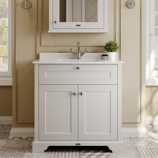 Hudson Reed Old London 800mm Floor Standing Vanity Unit With Square Basin & 1 Tap Hole Marble Top