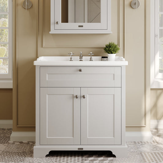Hudson Reed Old London 800mm Floor Standing 2 Door Vanity Unit with 3 Tap Hole Ceramic Basin