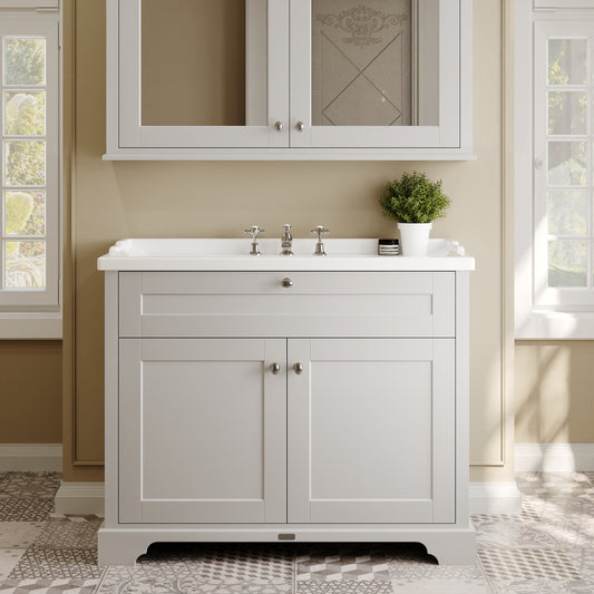 Hudson Reed Old London 1000mm Timeless Sand Floor Standing 2 Door Vanity Unit with 3 Tap Hole Ceramic Basin