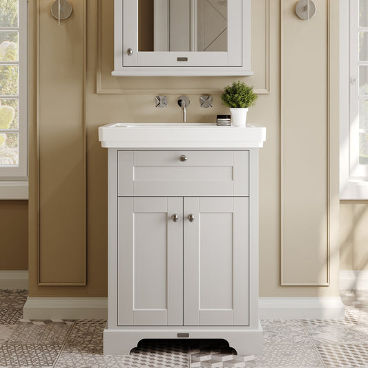 Hudson Reed Old London 600mm Timeless Sand Floor Standing 2 Door Vanity Unit With Fireclay Basin